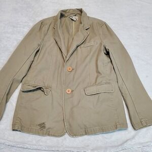 Fossil Beige Distressed Cotton Utility Jacket Blazer Men Medium Grunge Statement